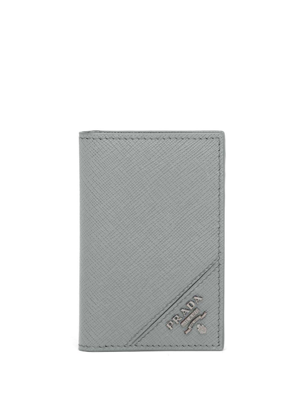 Prada logo-plaque Saffiano leather cardholder - Grey von Prada