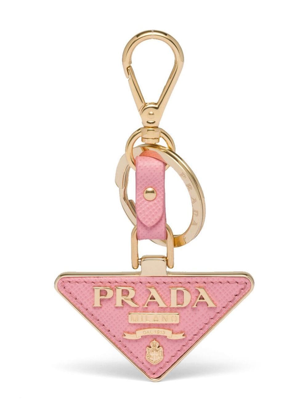 Prada logo-plaque Saffiano-leather keychain - Pink von Prada