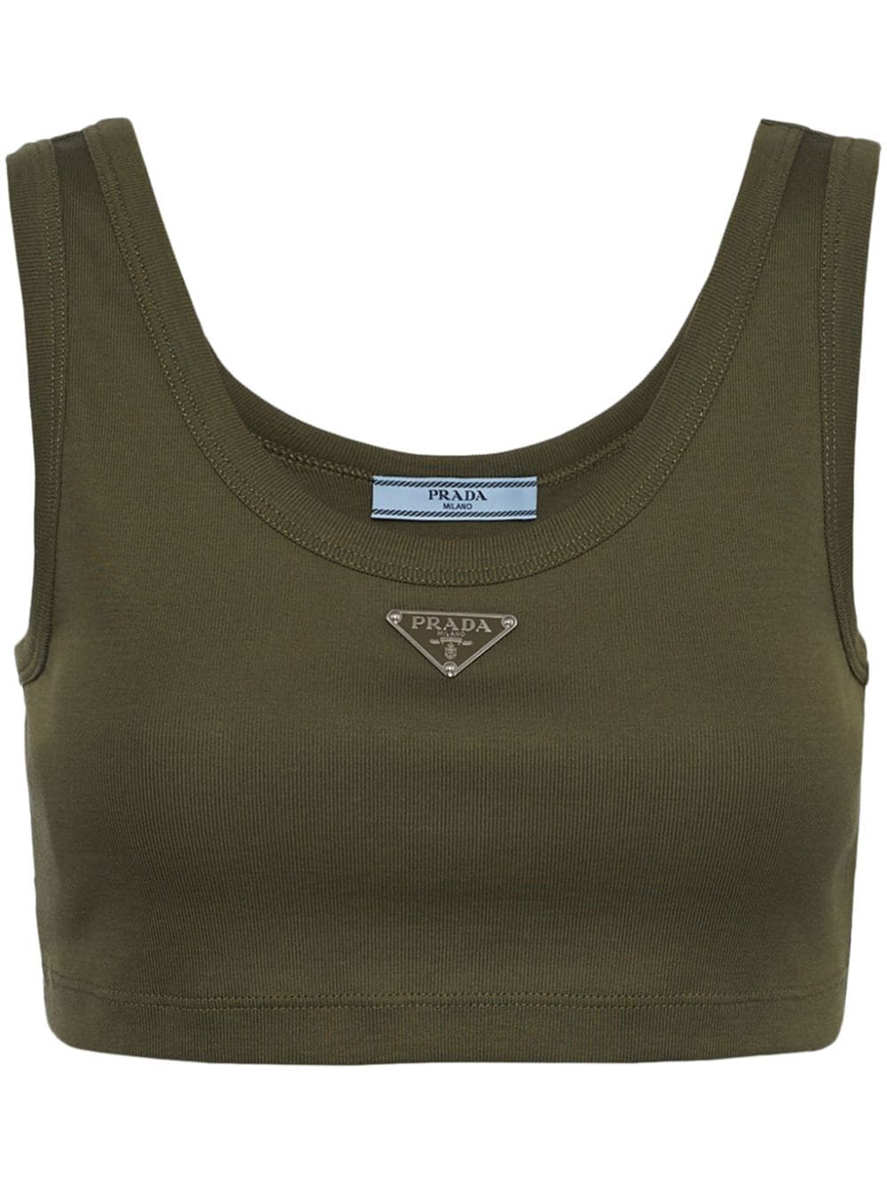 Prada logo-plaque cotton tank top - Green von Prada