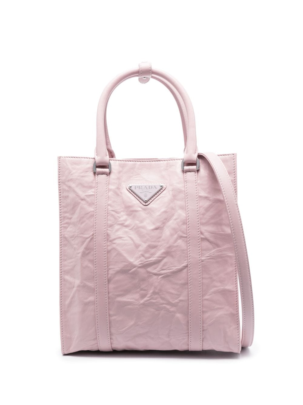 Prada logo-plaque crinkle-effect tote bag - Pink von Prada