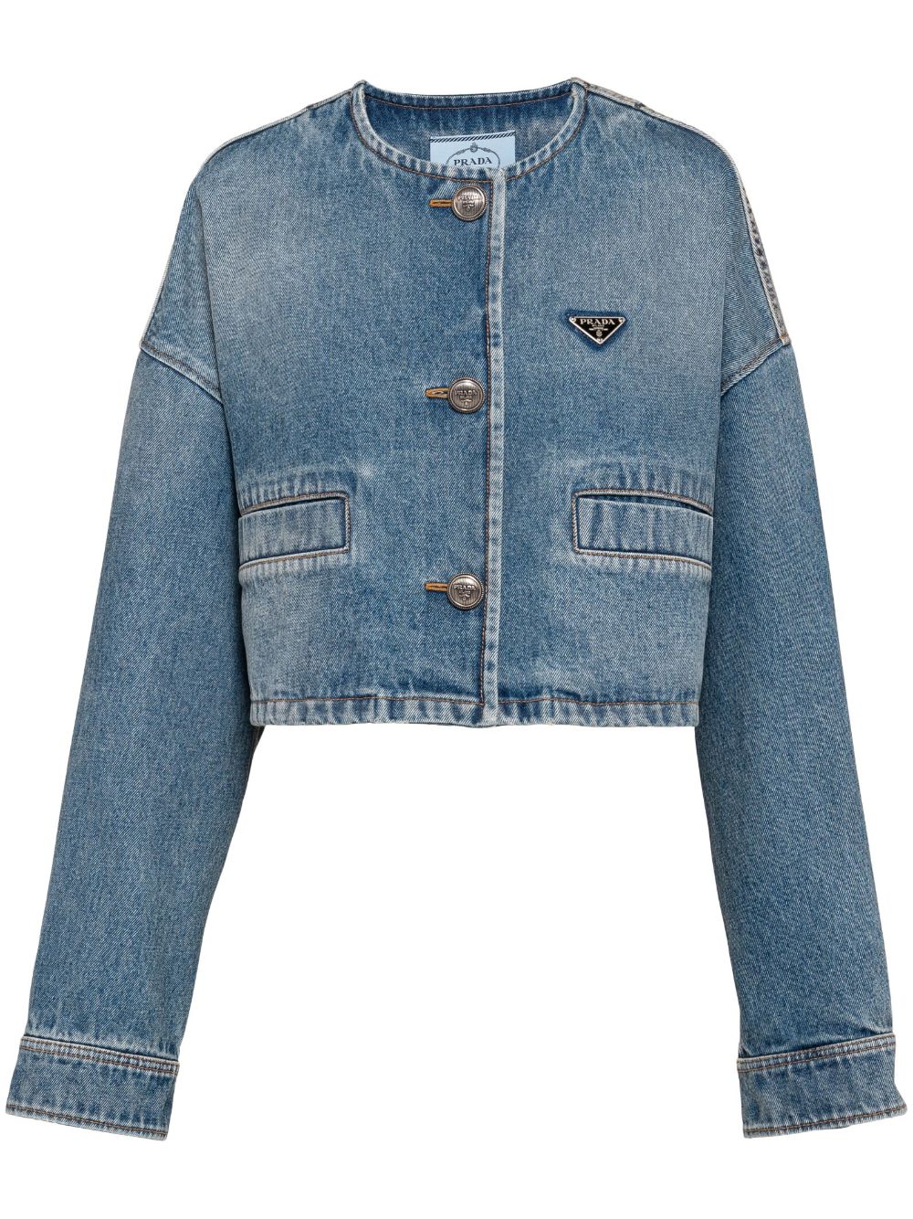 Prada triangle-logo denim blouson jackett - Blue von Prada