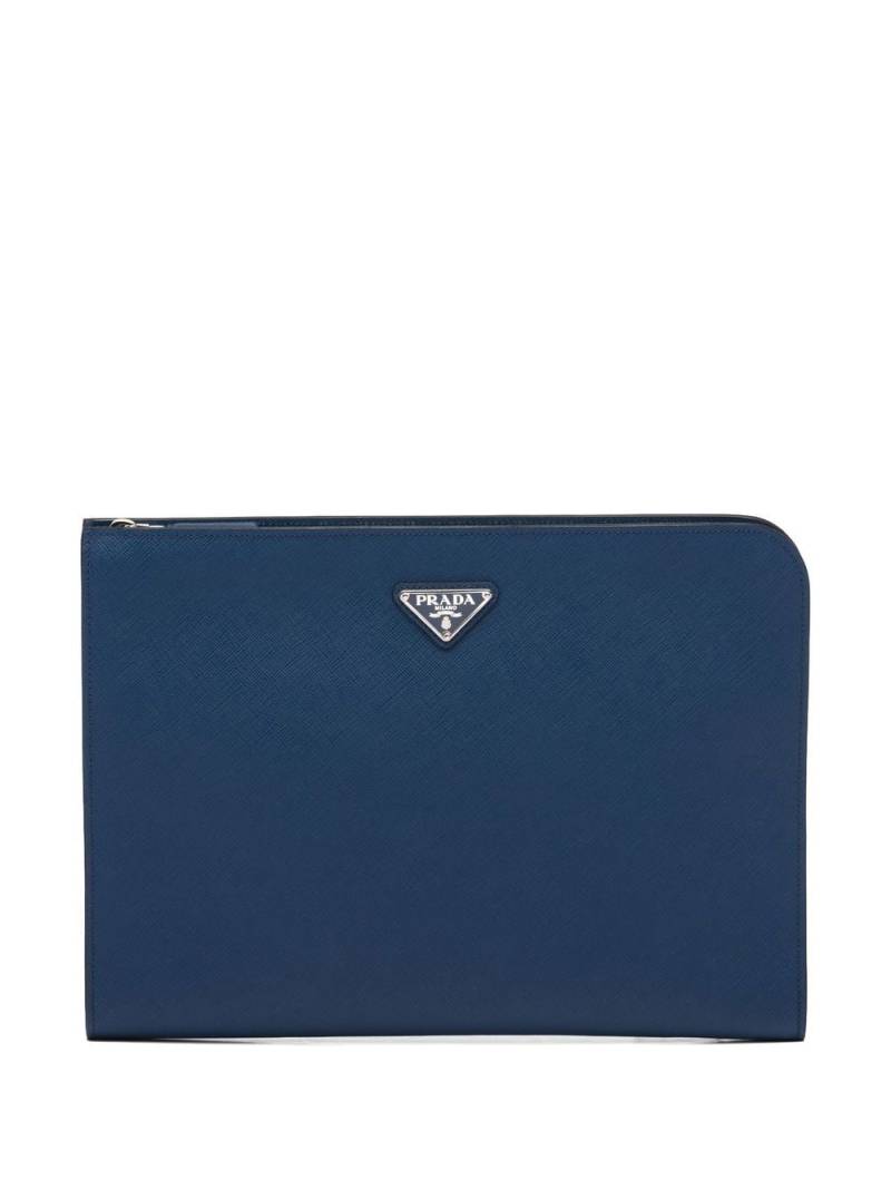 Prada logo plaque document case - Blue von Prada