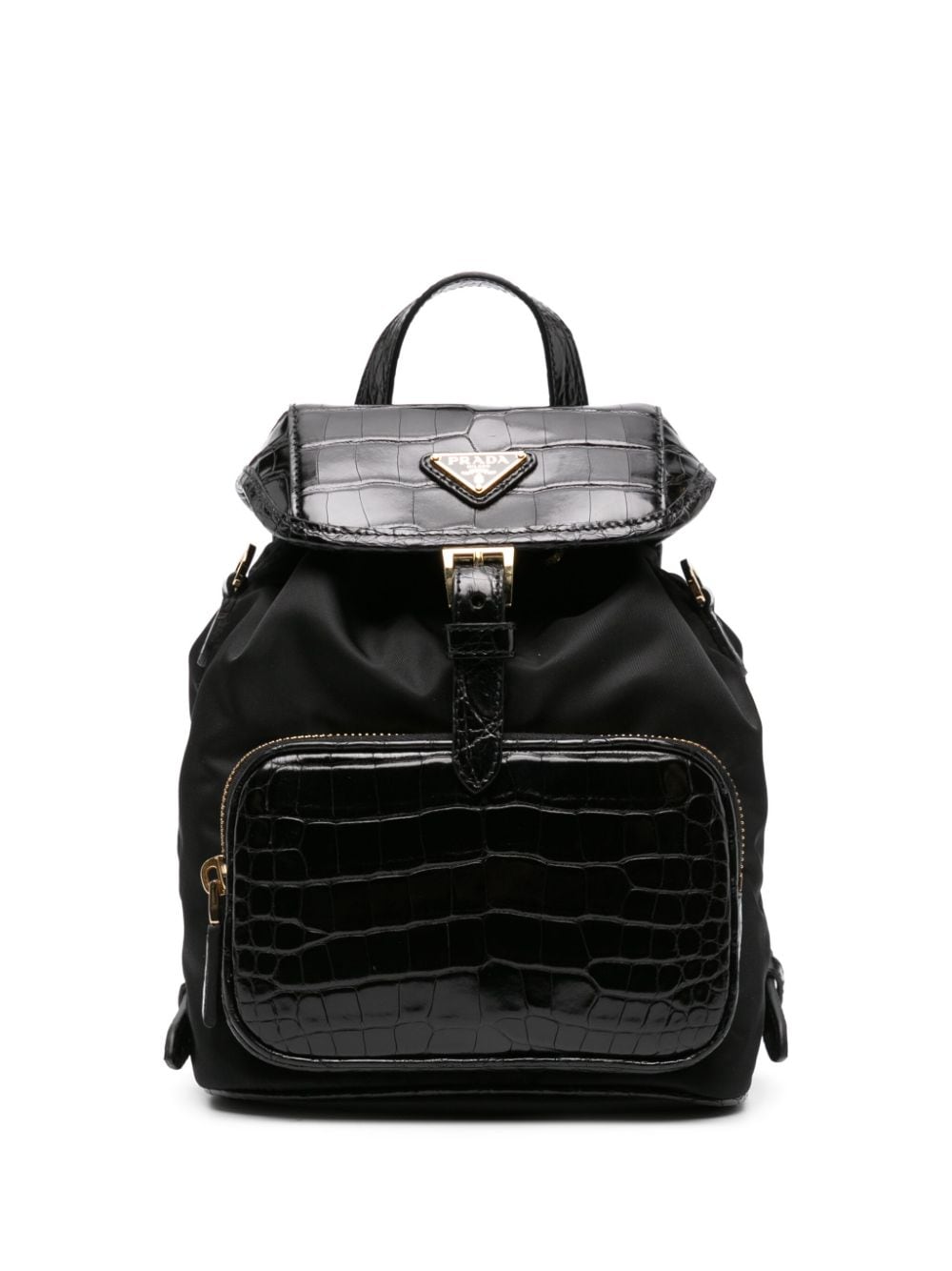 Prada logo-plaque leather backpack - Black von Prada