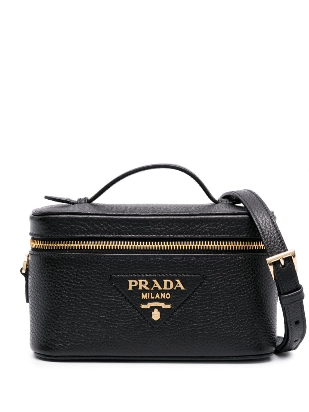Prada logo-plaque leather mini bag - Black von Prada