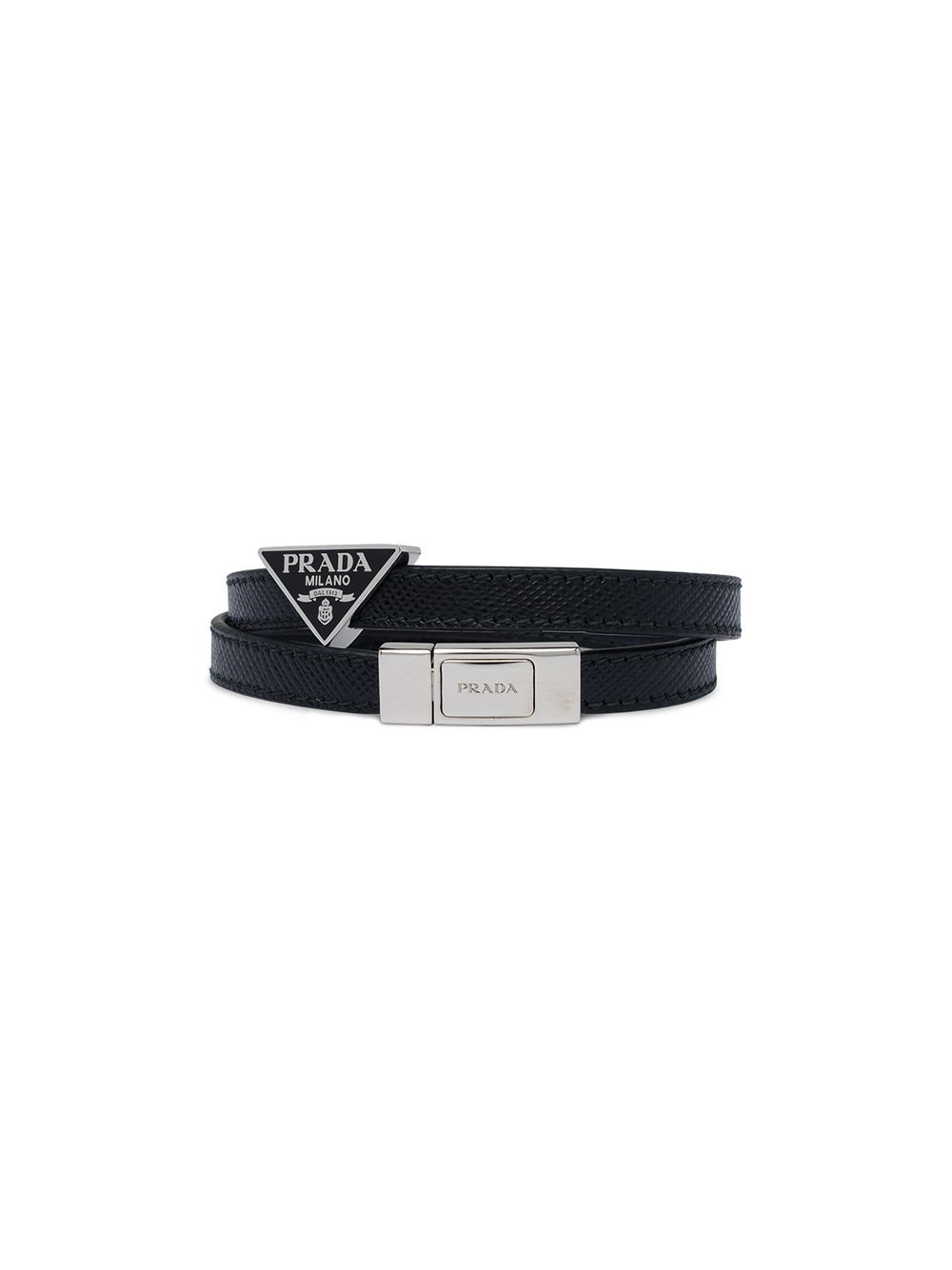 Prada triangle-logo leather bracelet - Black von Prada