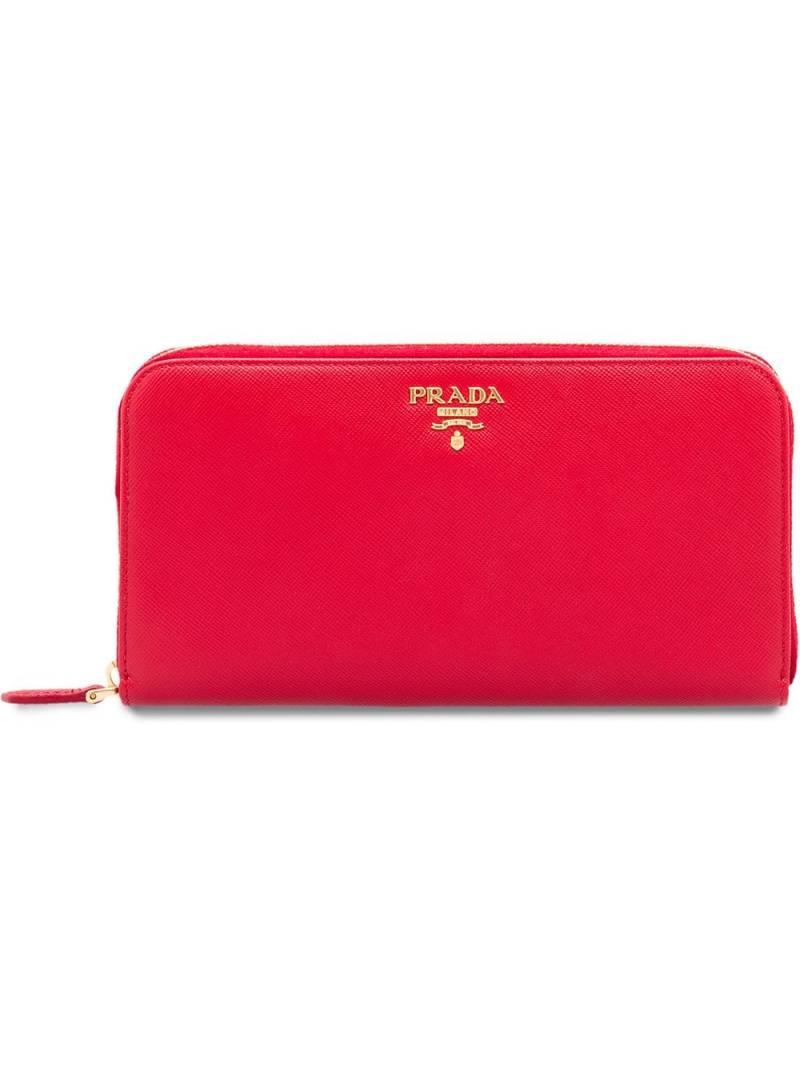 Prada logo-plaque zip-around wallet - Red von Prada