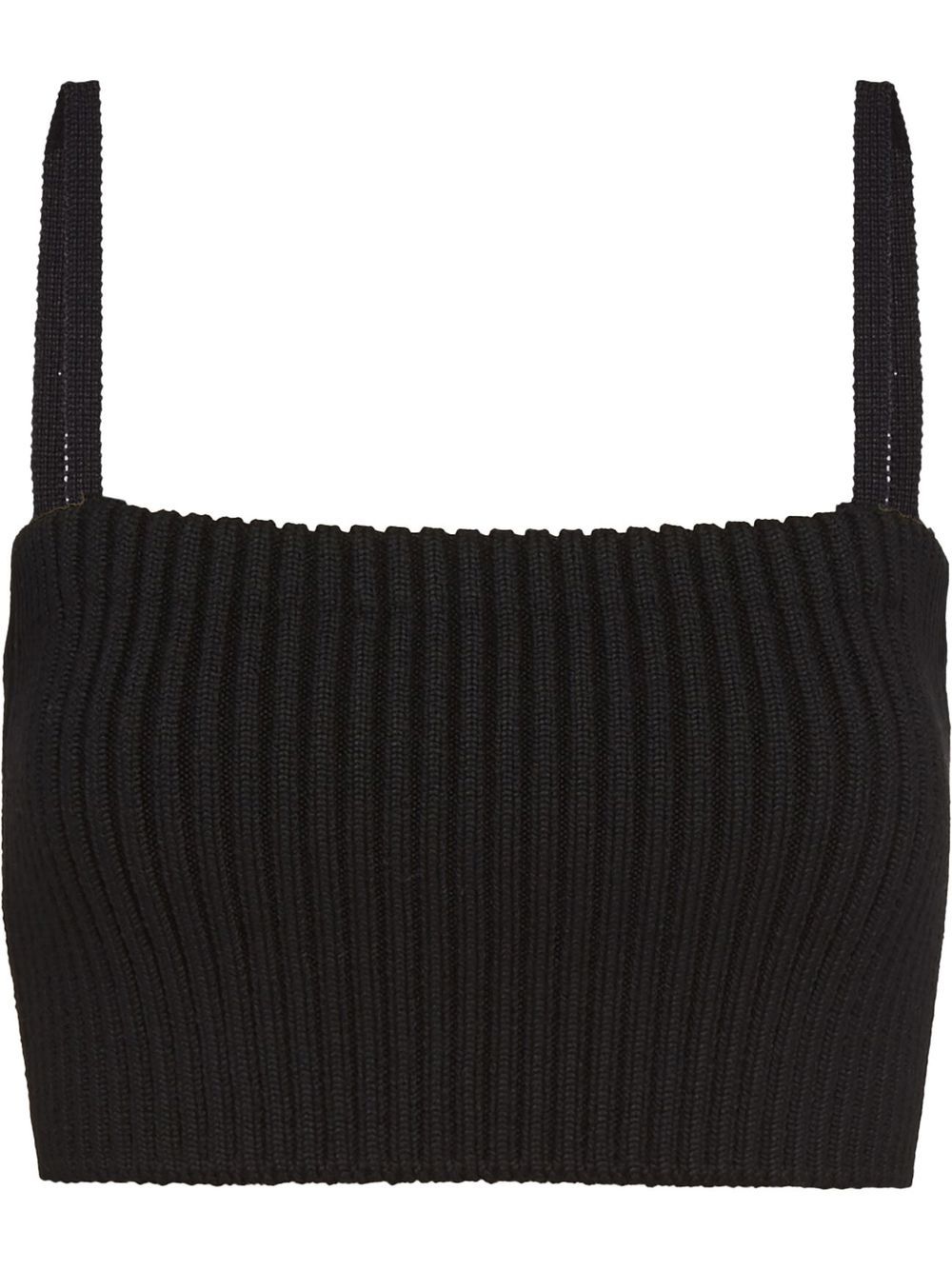 Prada logo-appliqué ribbed crop top - Black von Prada