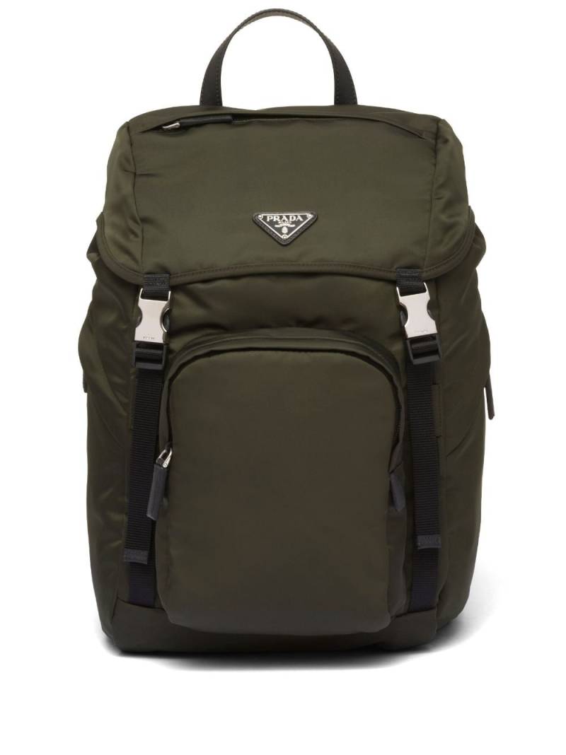 Prada logo-triangle buckled backpack - Green von Prada