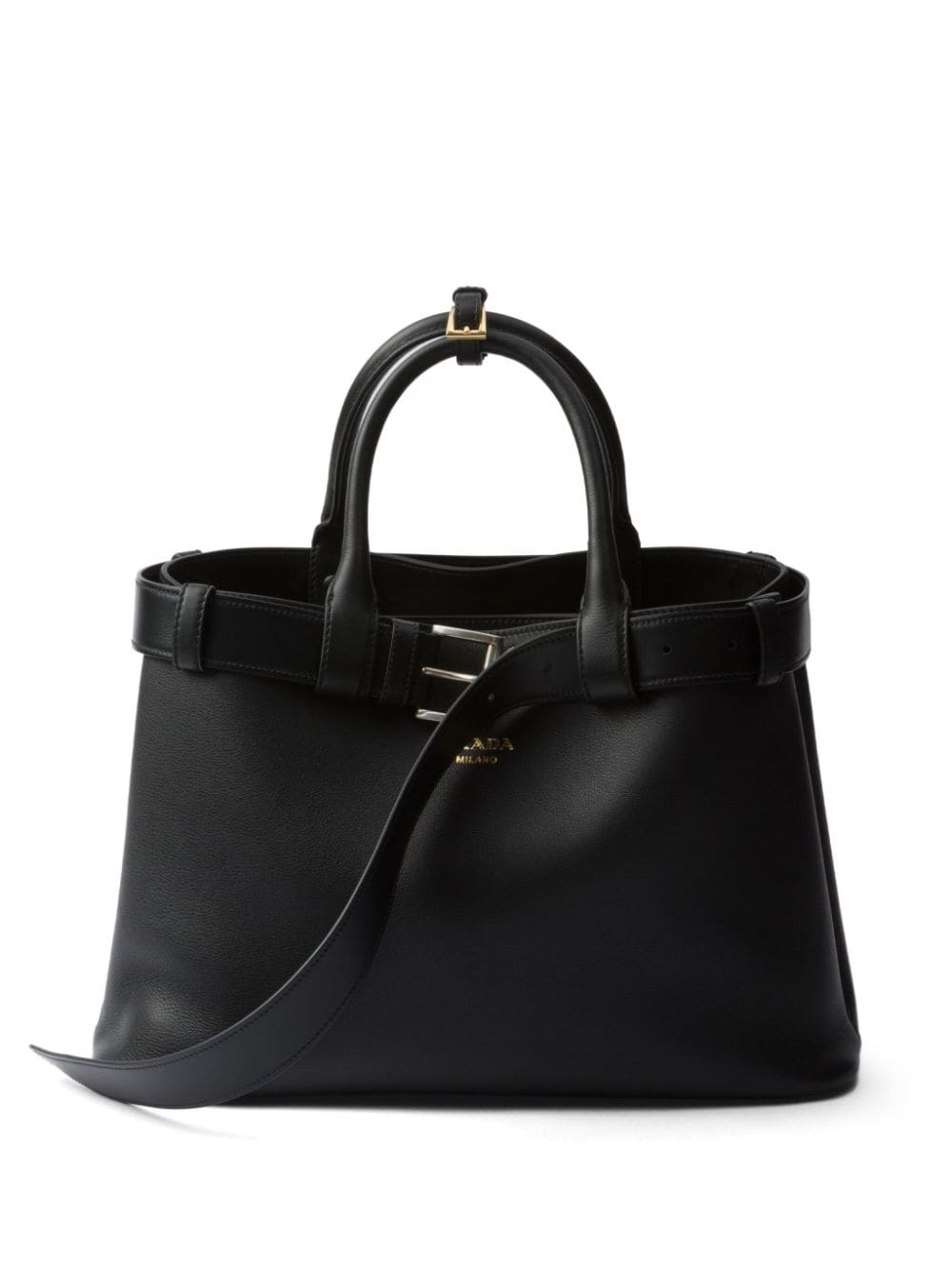 Prada medium leather buckle tote bag - Black von Prada
