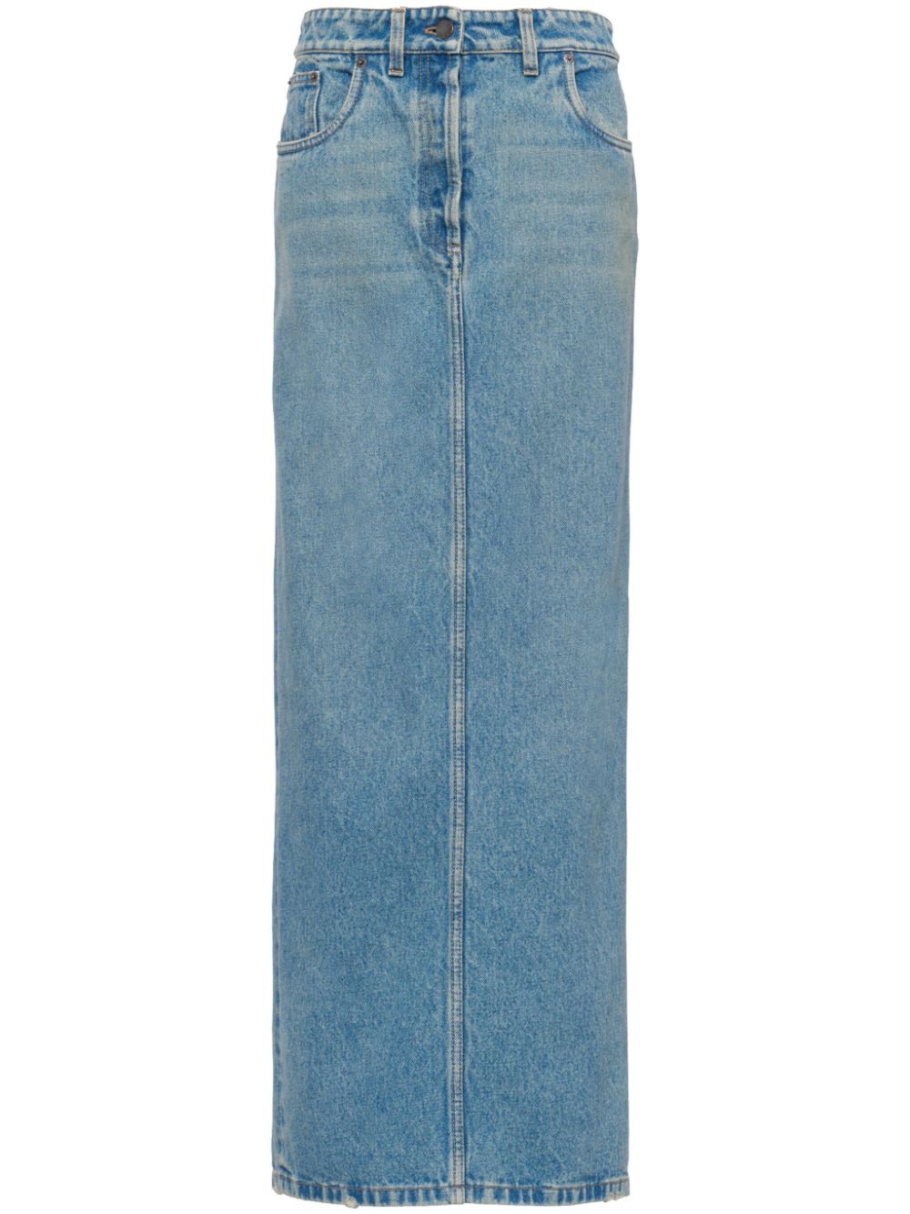 Prada triangle-logo denim maxi skirt - Blue von Prada