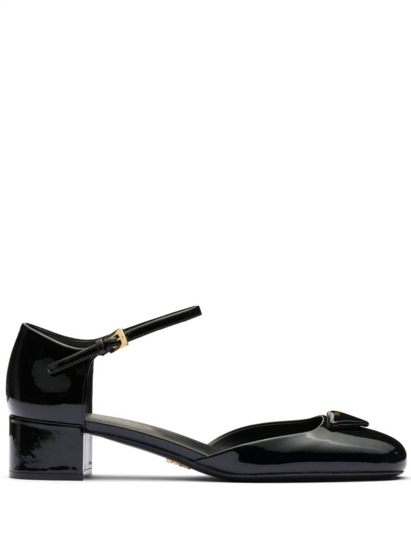 Prada PRADA TRIANGOLO PADDED 35 MID HEEL PUMP ANKLE STRAP PATENT - Black von Prada