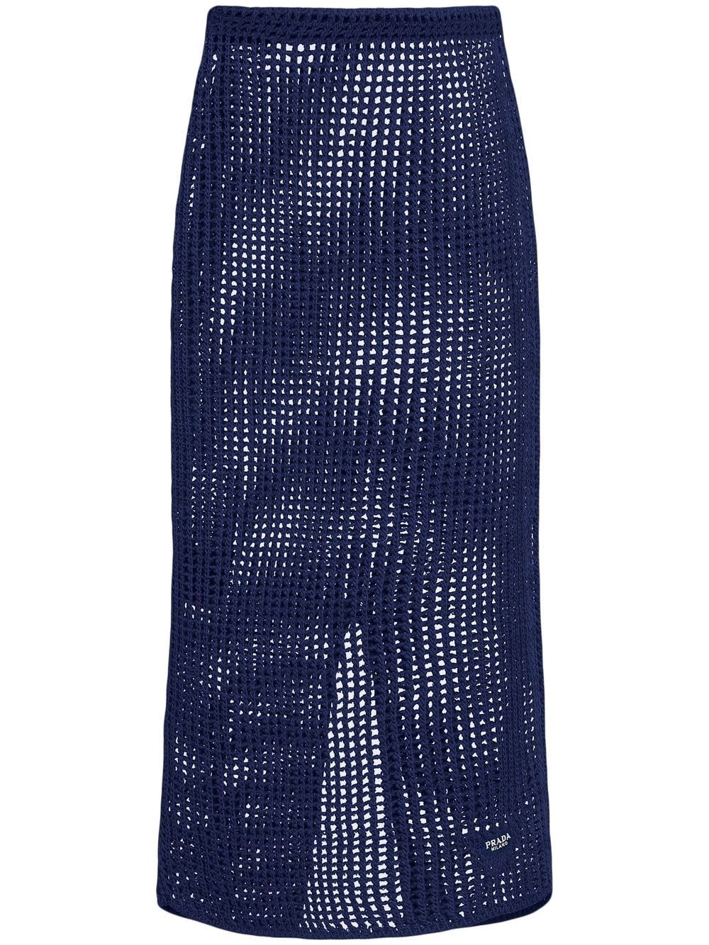 Prada openwork-knit cotton midi skirt - Blue von Prada