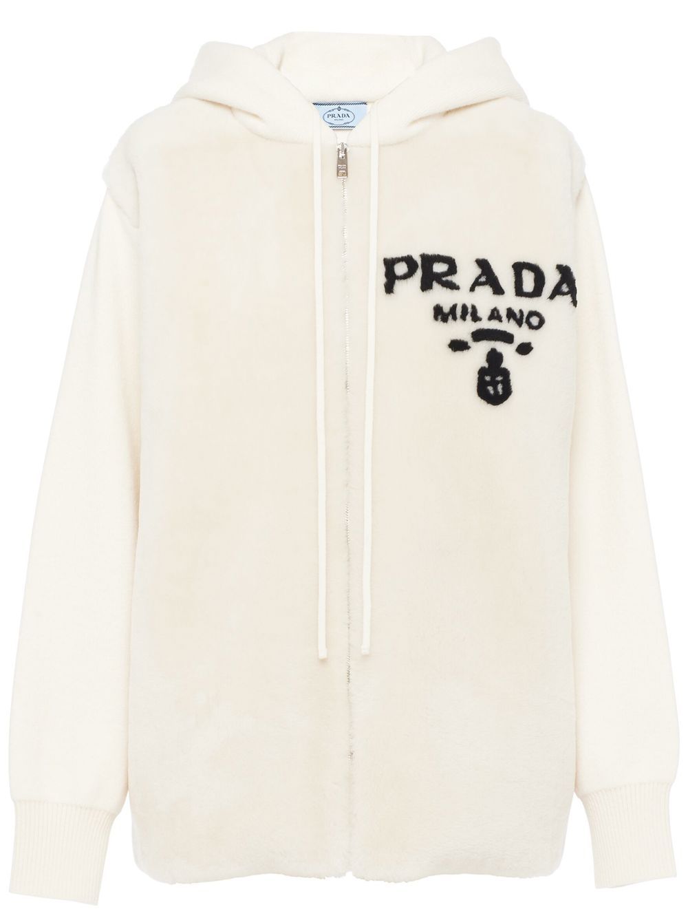 Prada logo-intarsia shearling hoodie - White von Prada