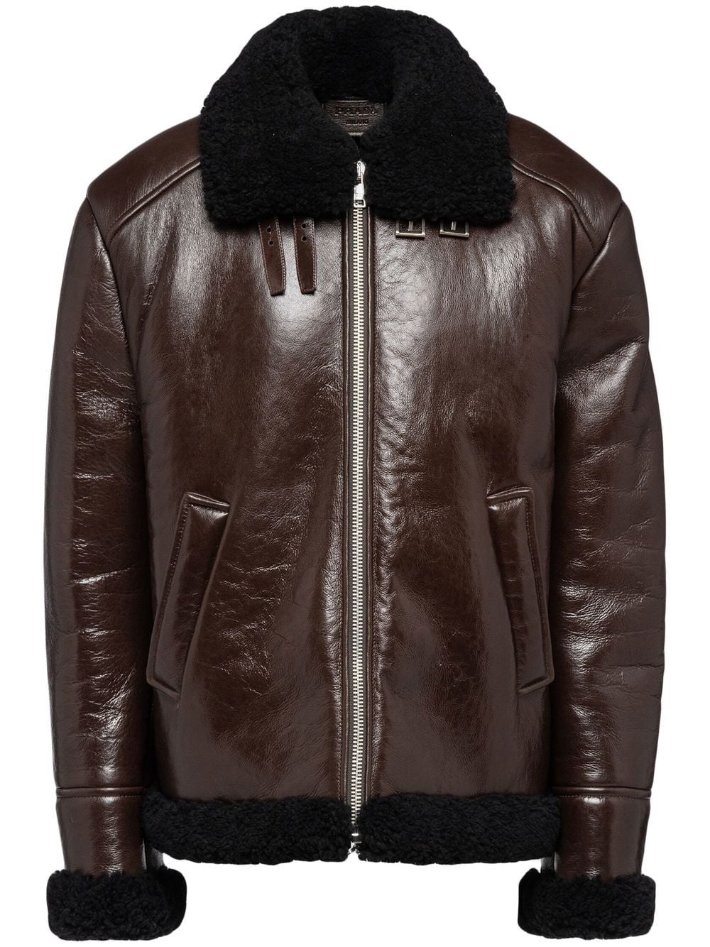Prada shearling-trim leather jacket - Brown von Prada