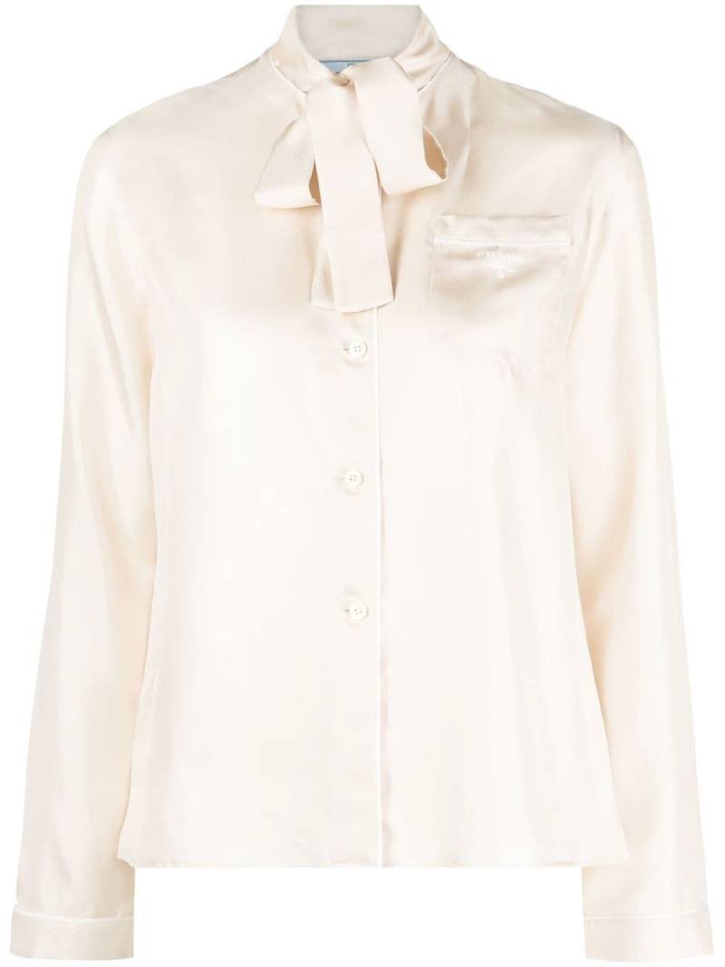 Prada pussy-bow neckline blouse - Neutrals von Prada