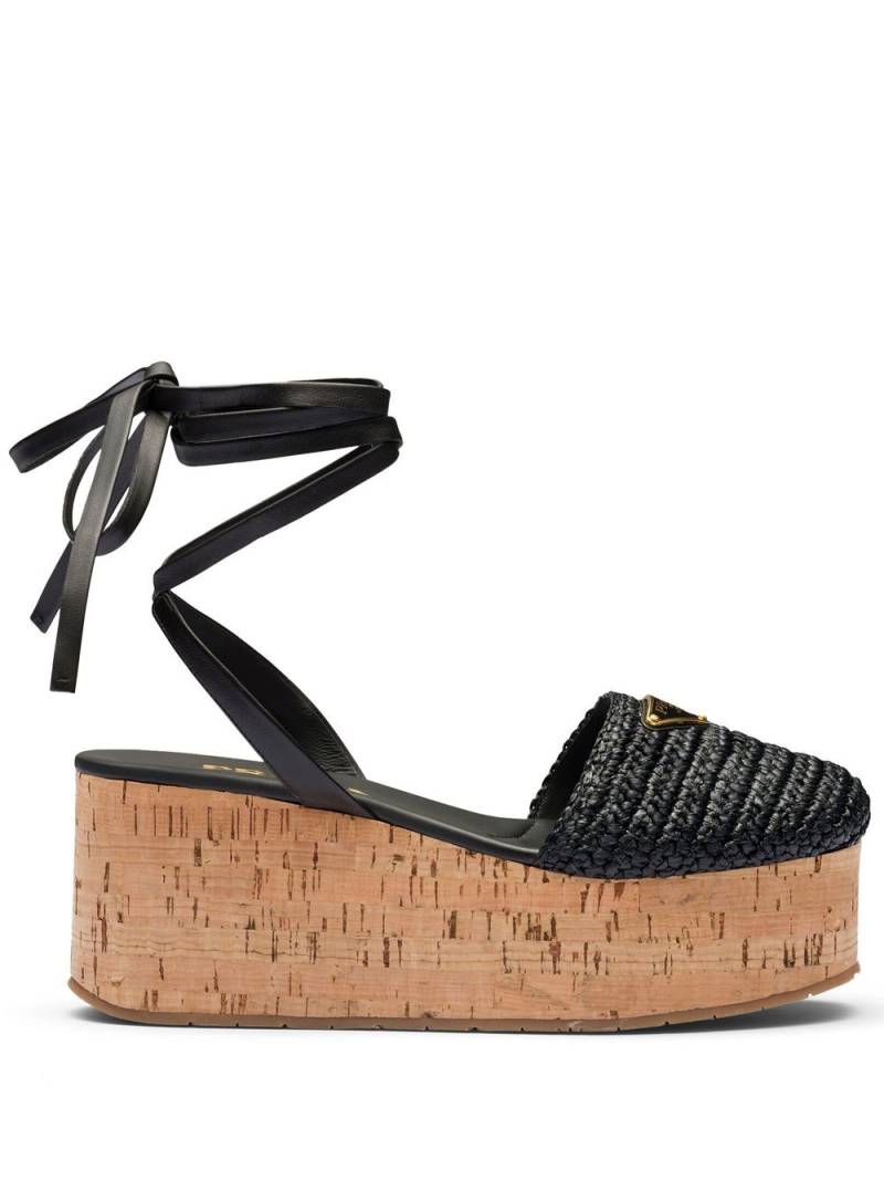 Prada raffia wedge sandals - Black von Prada