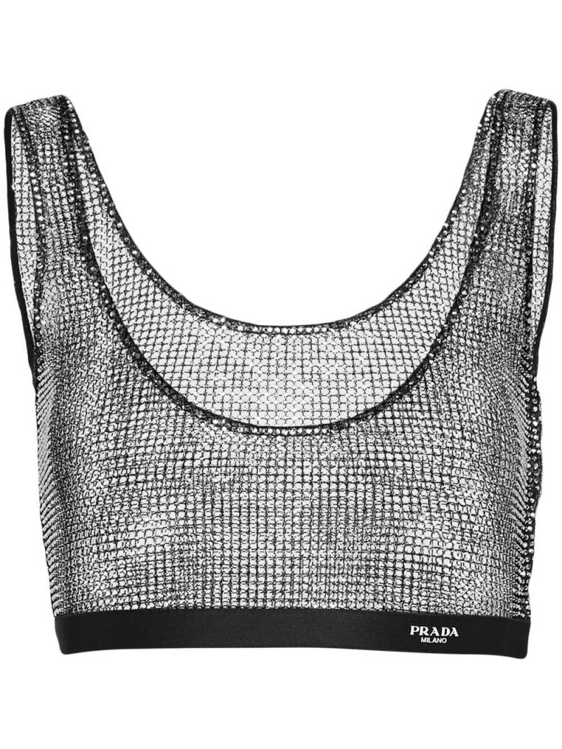 Prada rhinestone-embellished mesh crop top - Silver von Prada