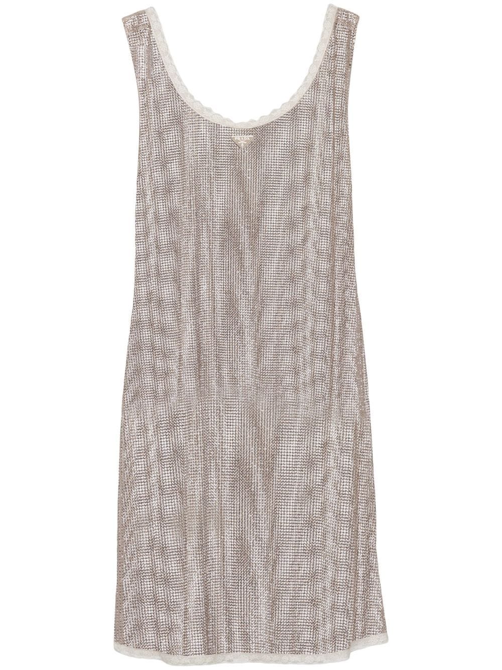 Prada rhinestone-embellished mesh minidress - Neutrals von Prada