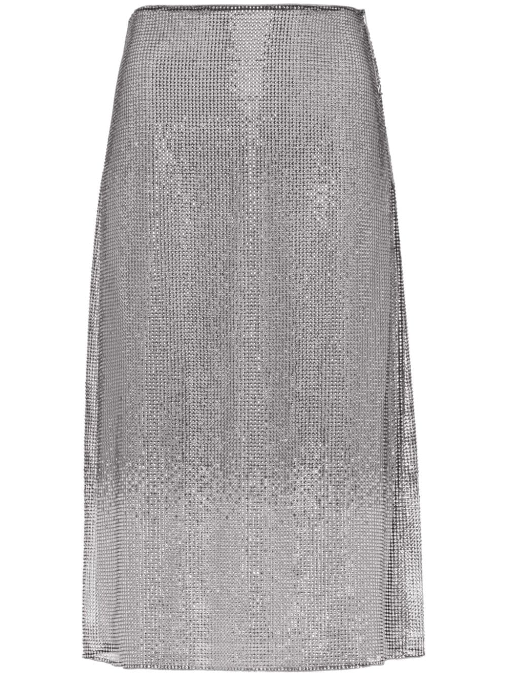 Prada rhinestone-embellished mesh midi skirt - Silver von Prada