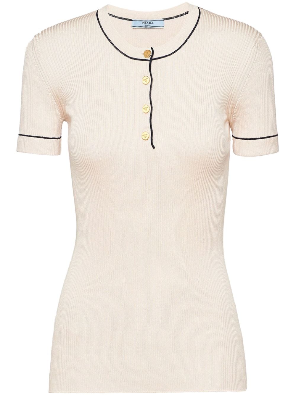 Prada ribbed-knit silk T-shirt - Neutrals von Prada