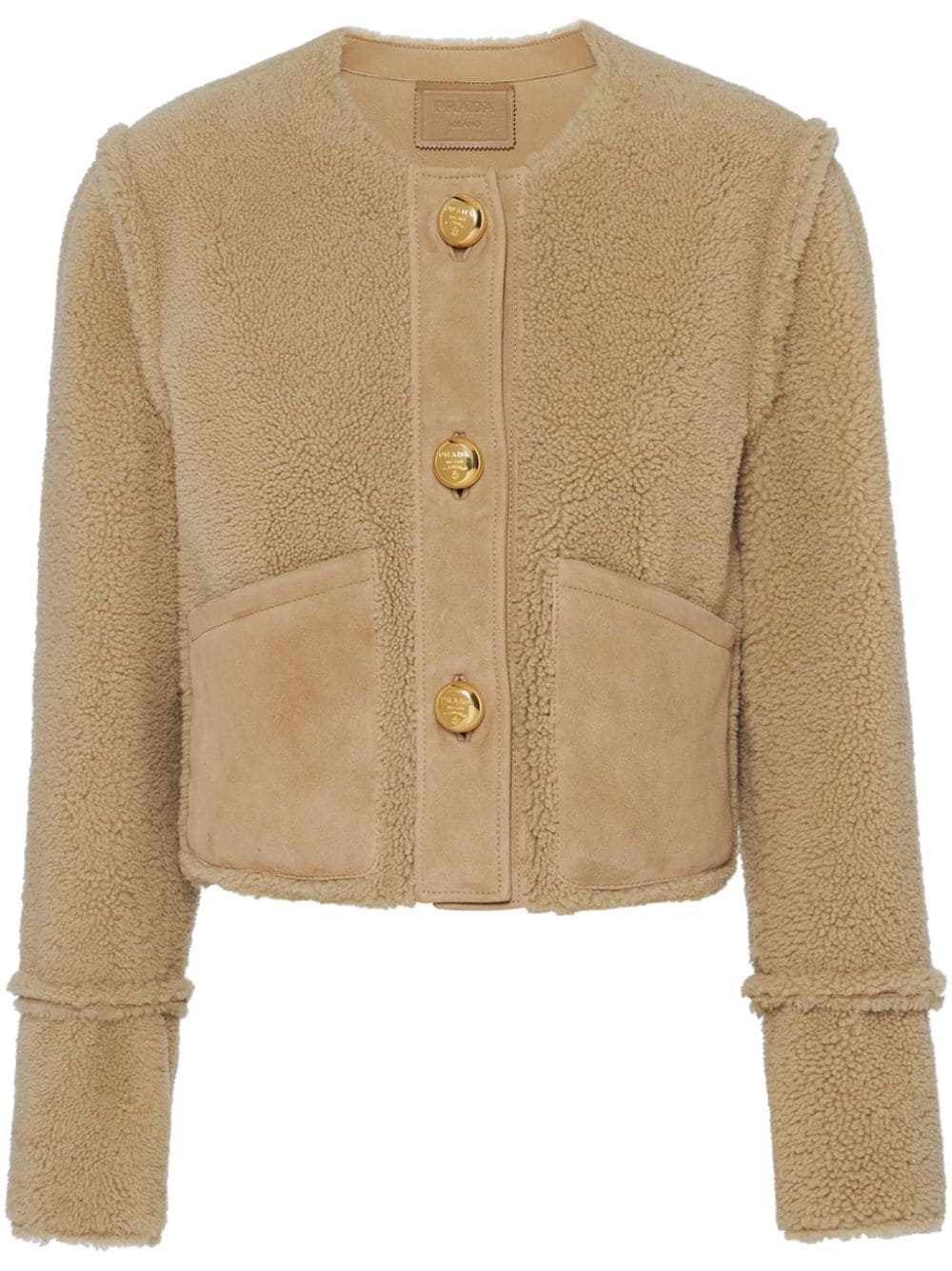 Prada shearling cropped jacket - Neutrals von Prada