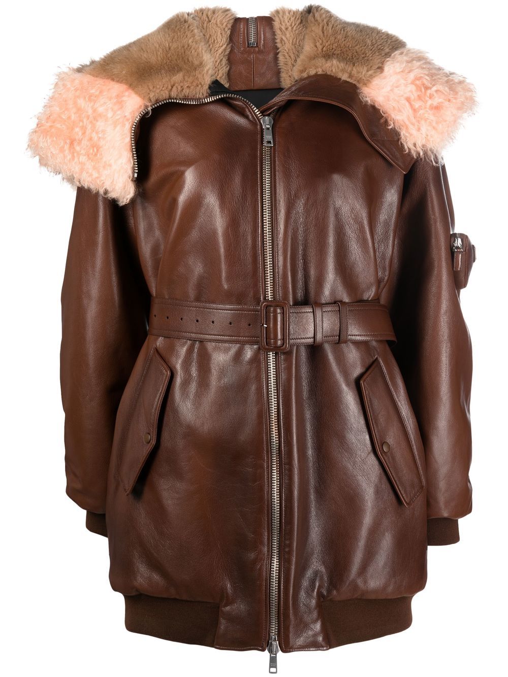 Prada shearling-trim zip-up leather jacket - Brown von Prada