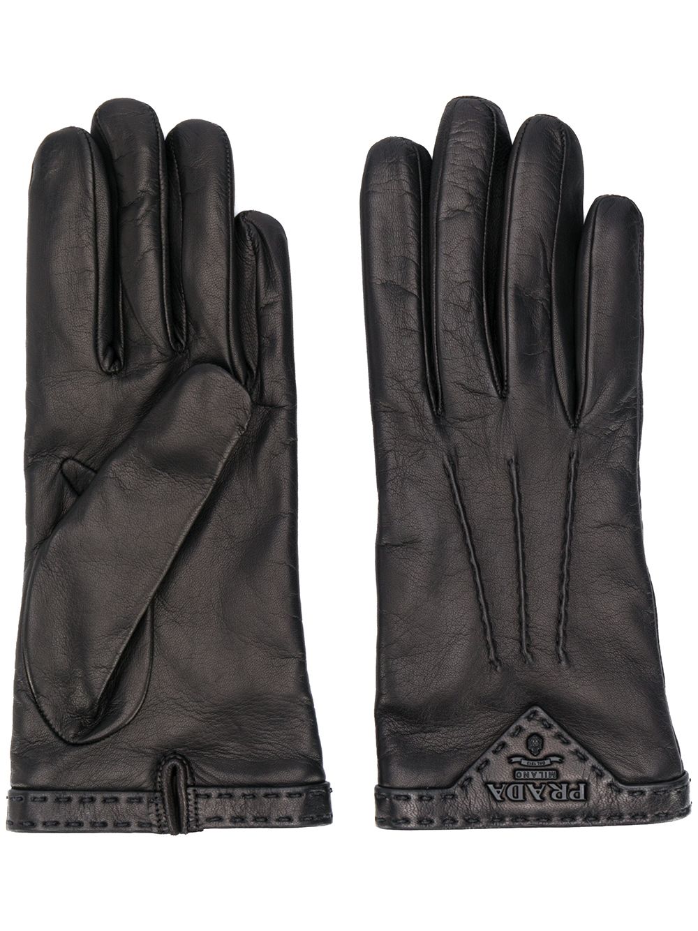 Prada stitched logo plaque gloves - Black von Prada