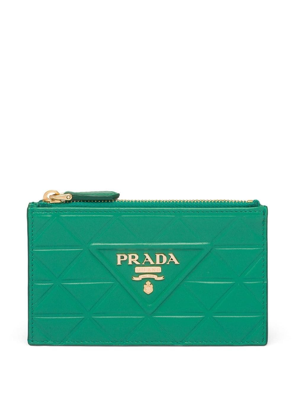 Prada triangle-embossed logo-plaque cardholder - Green von Prada