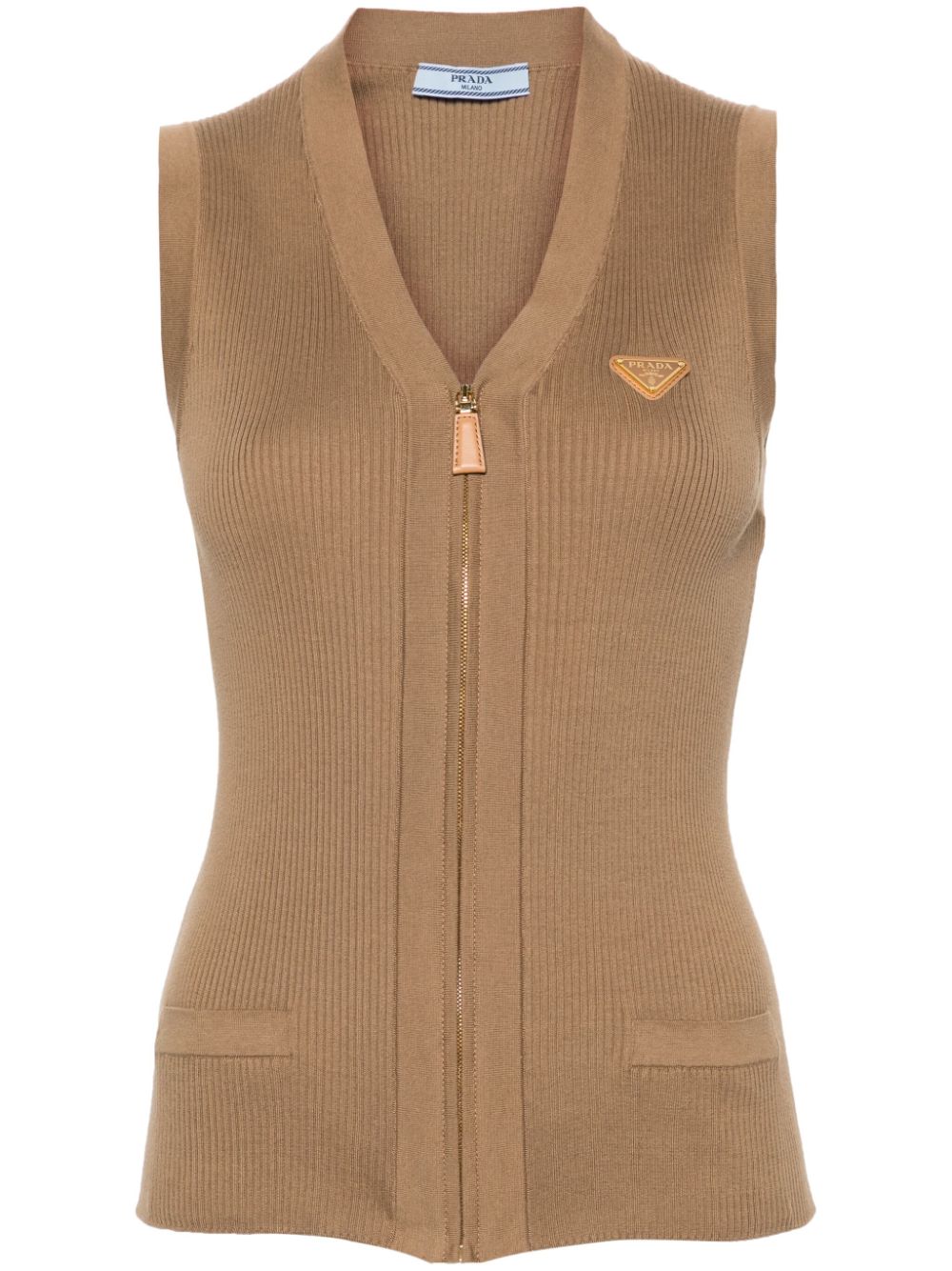 Prada triangle-logo cotton vest - Brown von Prada