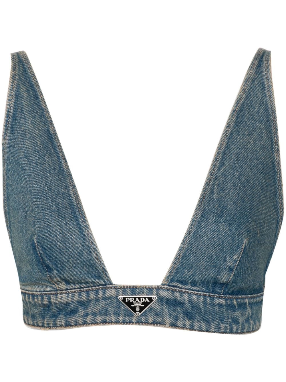 Prada triangle-logo denim crop top - Blue von Prada