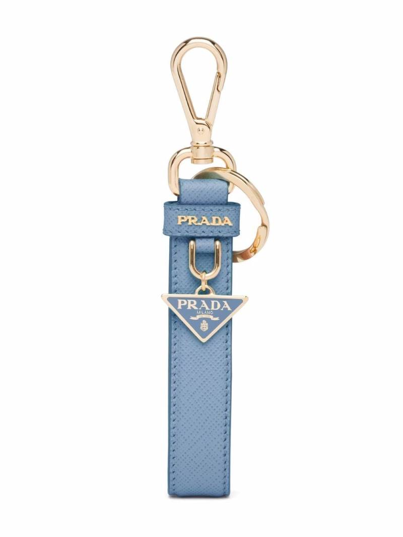 Prada triangle-logo leather keychain - Blue von Prada