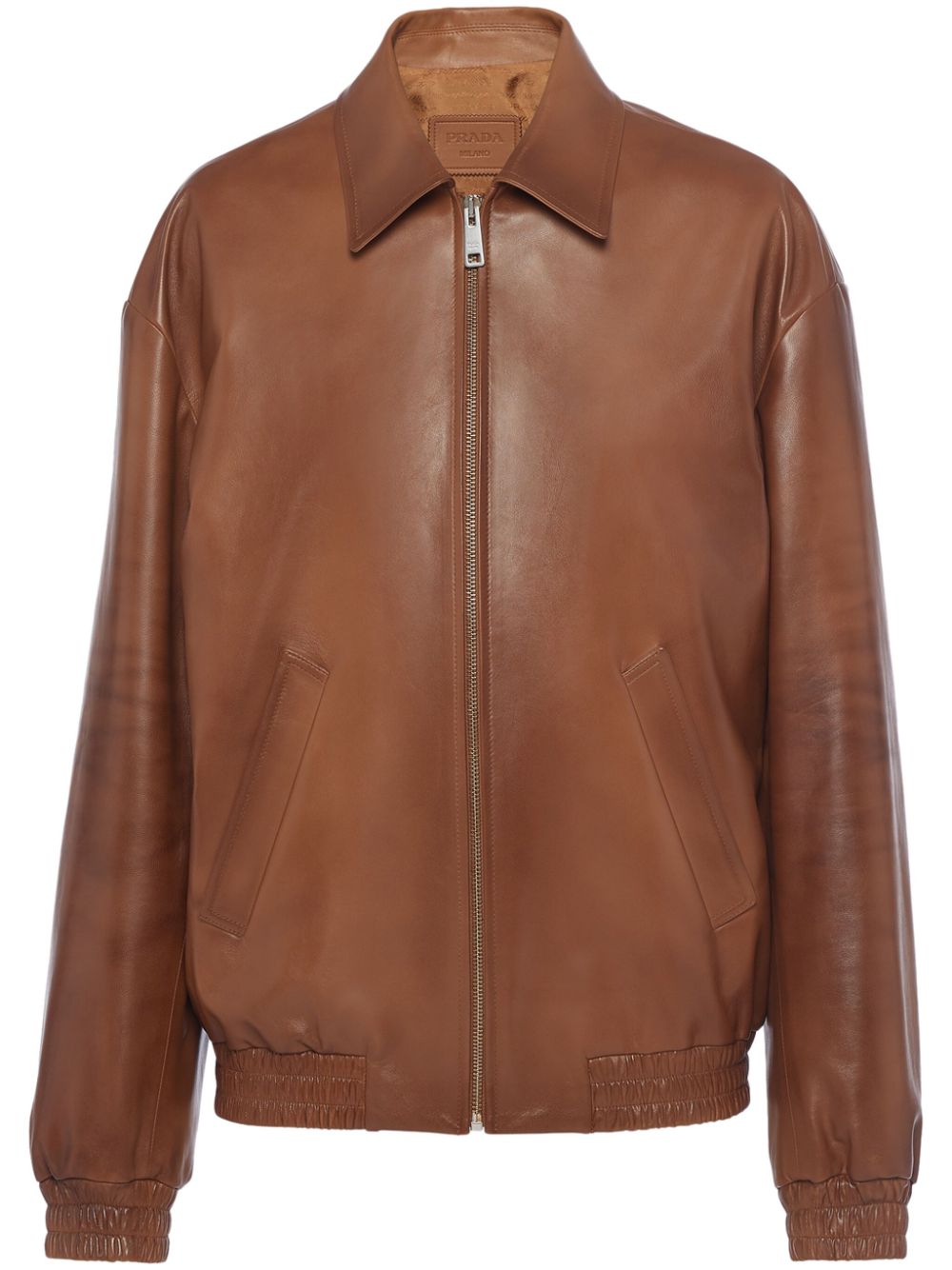 Prada triangle-logo nappa leather jacket - Brown von Prada