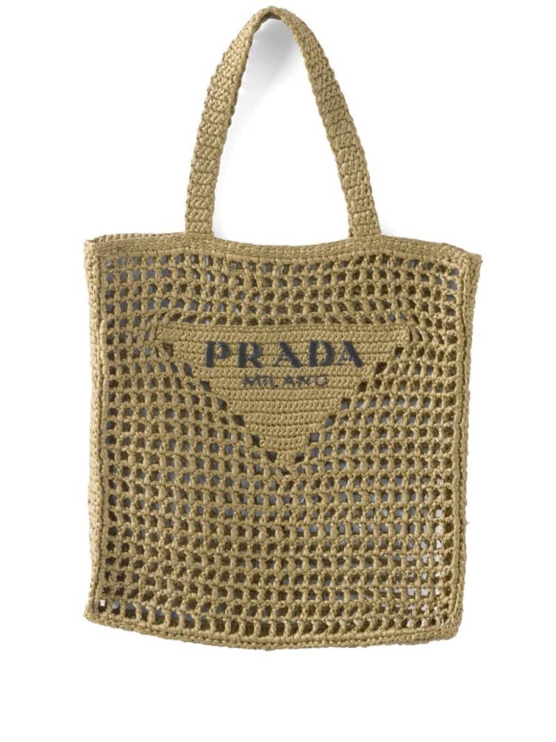 Prada triangle-logo raffia tote bag - Green von Prada