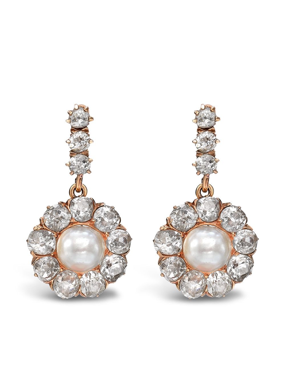 Pragnell Vintage 1837-1901 18kt rose gold Victorian pearl and diamond earrings - Pink von Pragnell Vintage