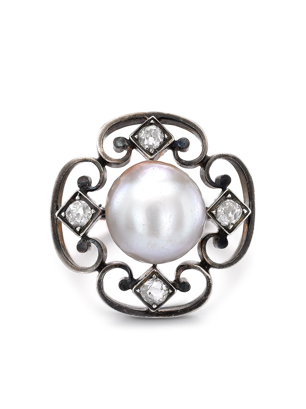 Pragnell Vintage 1891-1900 18kt white and rose gold Belle Époque pearl and diamond ring - Pink von Pragnell Vintage