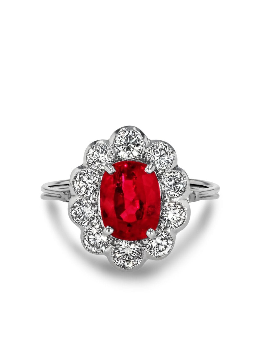 Pragnell Vintage 18kt white gold Antique Inspired ruby and diamond ring - Silver