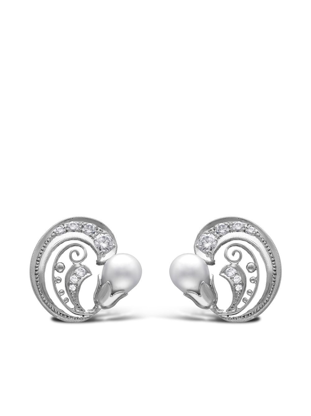 Pragnell Vintage 18kt white gold pearl and diamond scroll clip earrings - Silver von Pragnell Vintage