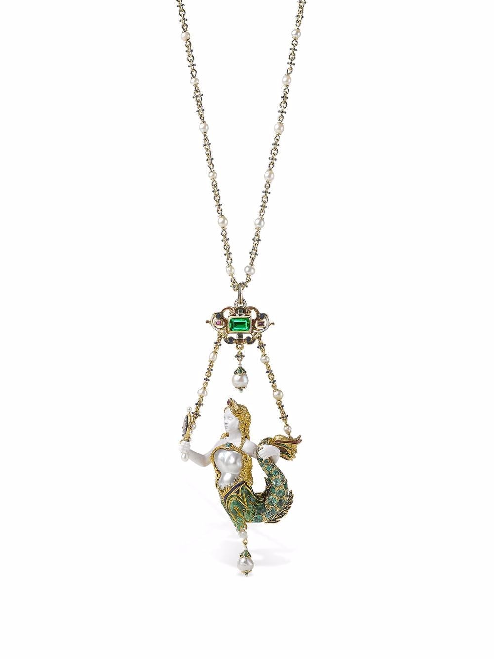 Pragnell Vintage 18kt yellow gold Victorian emerald mermaid pendant necklace von Pragnell Vintage