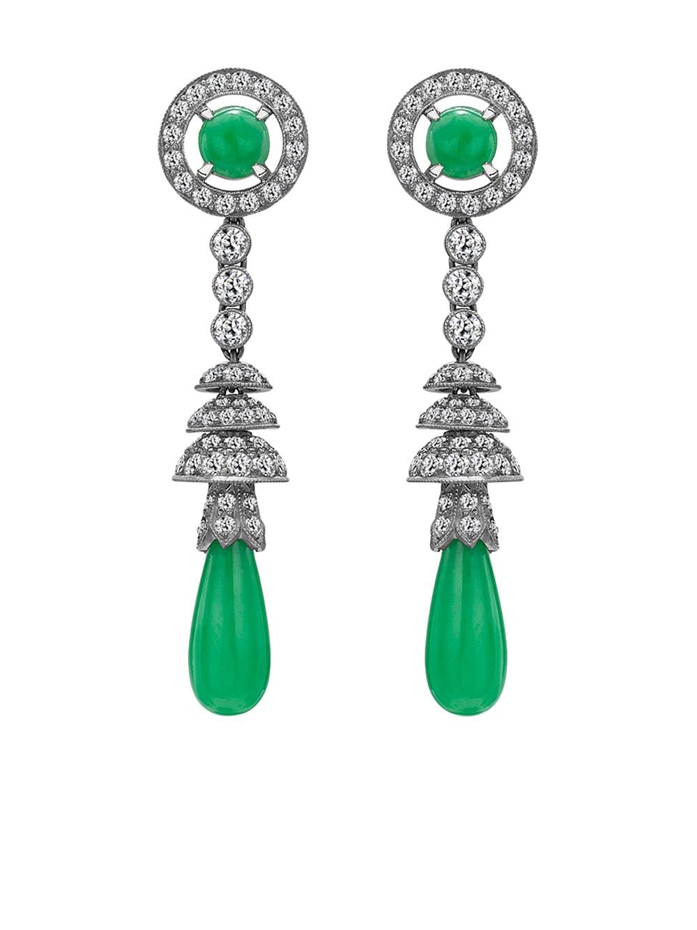 Pragnell Vintage 1911-1940 platinum Art Deco jadeite and diamond earrings - Silver von Pragnell Vintage