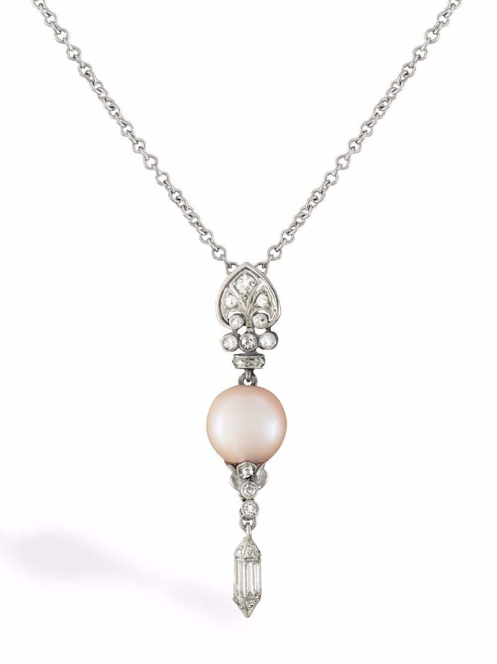 Pragnell Vintage platinum Edwardian pearl and diamond pendant necklace - Silver von Pragnell Vintage