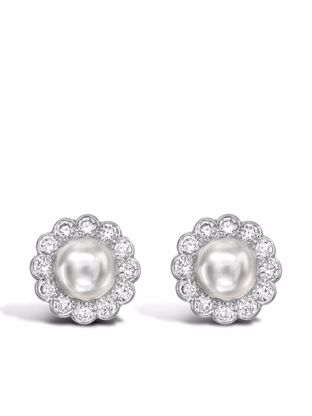 Pragnell Vintage platinum pearl and diamond stud earrings - Silver von Pragnell Vintage