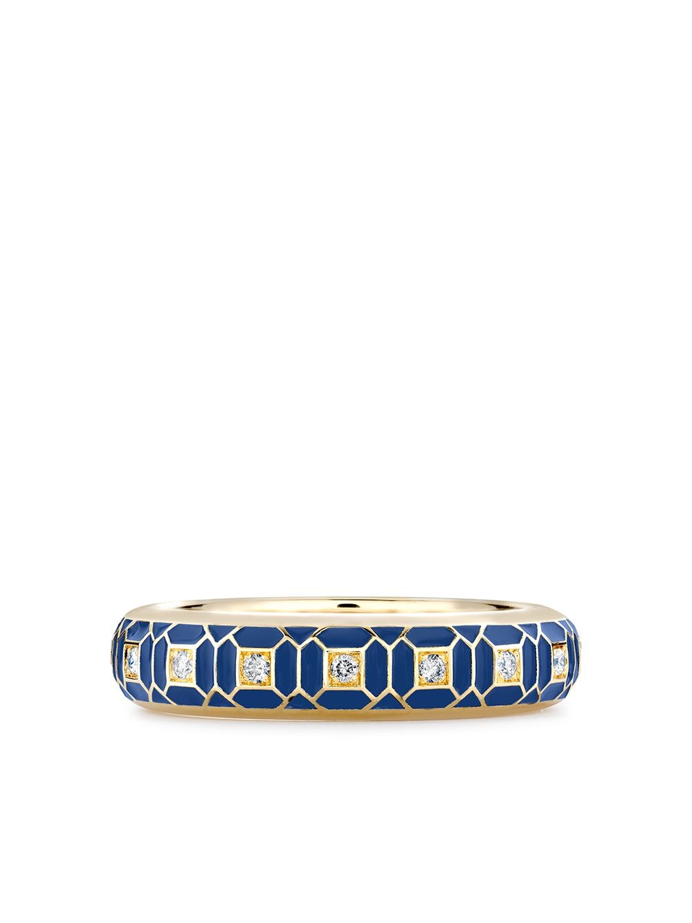 Pragnell 18kt yellow gold Revival royal blue enamel and diamond ring von Pragnell