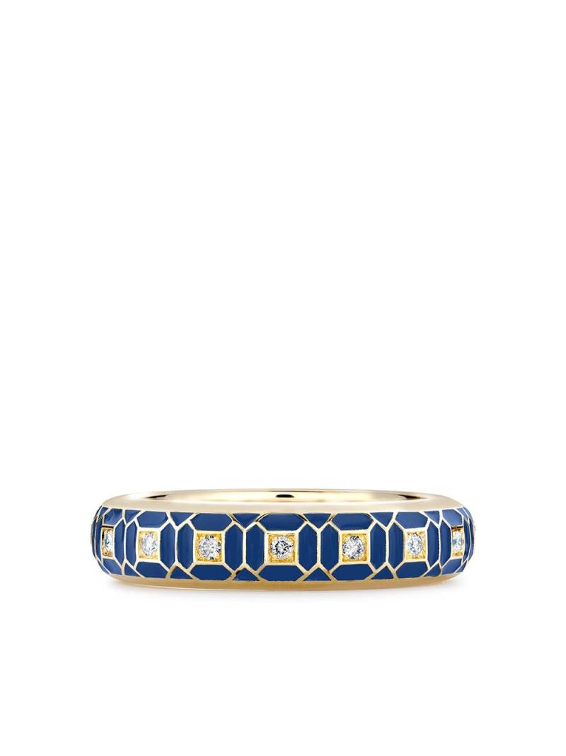 Pragnell 18kt yellow gold Revival royal blue enamel and diamond ring von Pragnell