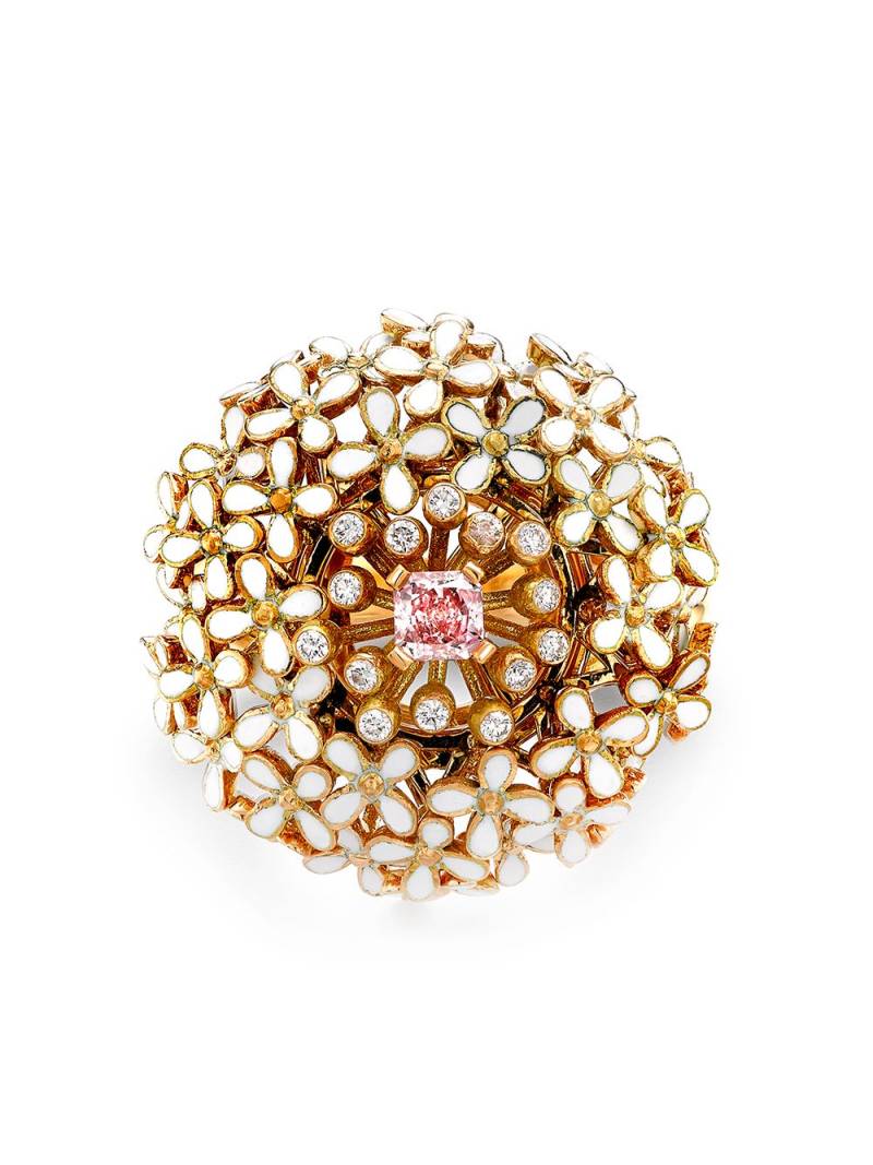 Pragnell 18kt yellow gold Wildflower Parsley pink diamond ring von Pragnell