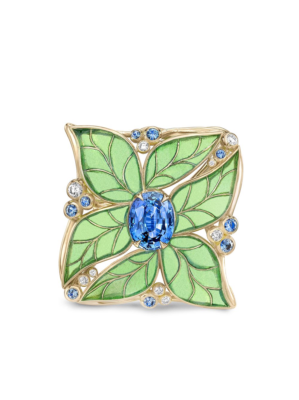 Pragnell 18kt yellow gold Wildflower Windflower blue sapphire and diamond ring von Pragnell