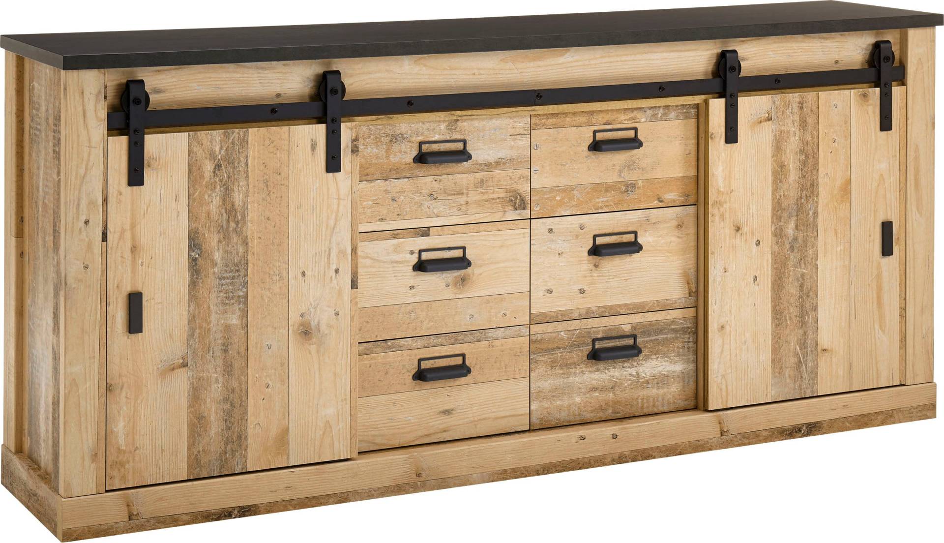 Home affaire Sideboard »SHERWOOD«, modernes Holz Dekor, mit Scheunentorbeschlag aus Metall, Breite 201 cm von home affaire