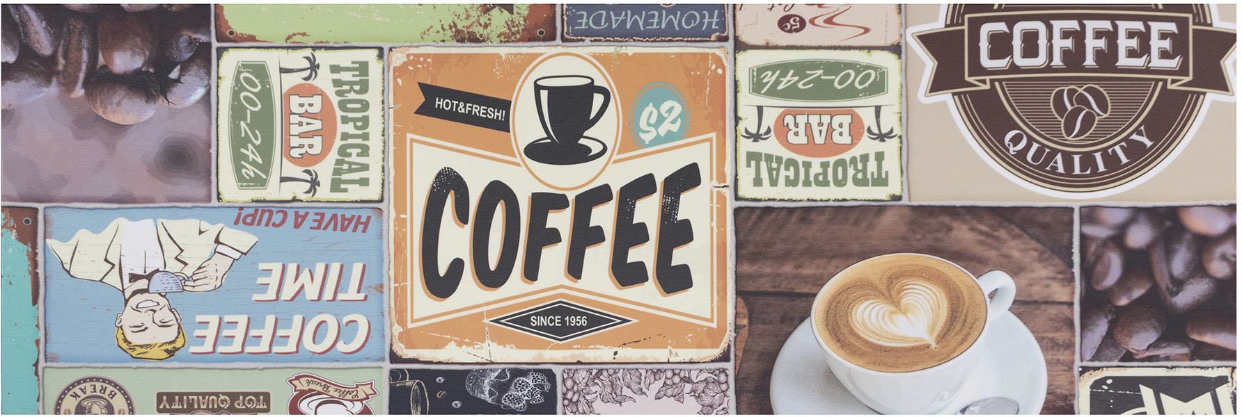 Primaflor-Ideen in Textil Vinyl-Läufer »Küchenläufer COFFEE TIME«, rechteckig, aus Vinyl, abwischbar, Patchwork Design, Motiv Kaffee, Küche von Primaflor-Ideen in Textil