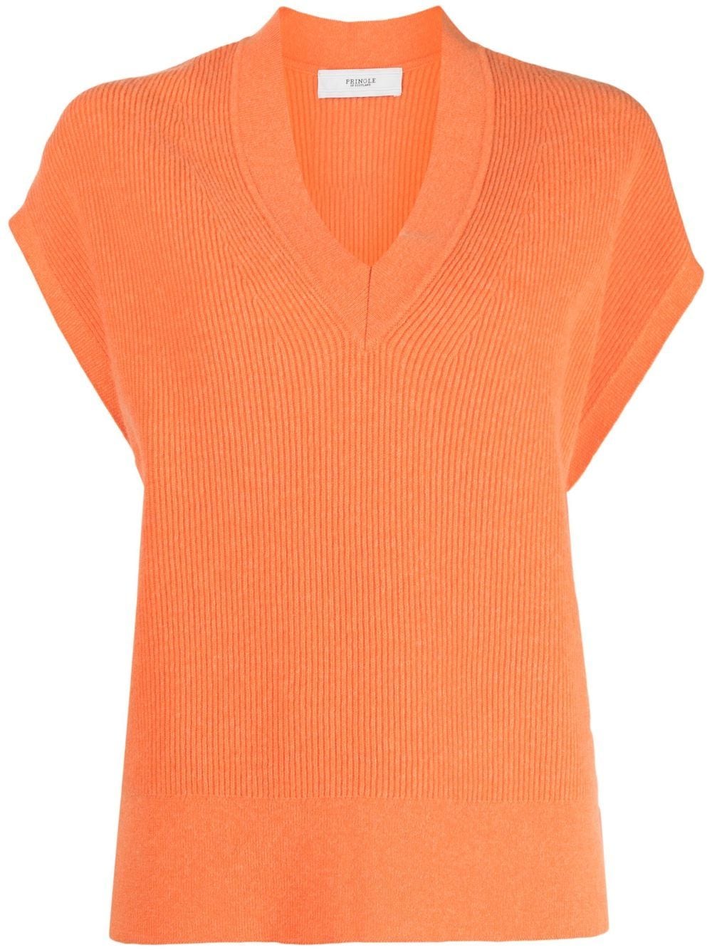 Pringle of Scotland V-neck ribbed knitted top - Orange von Pringle of Scotland