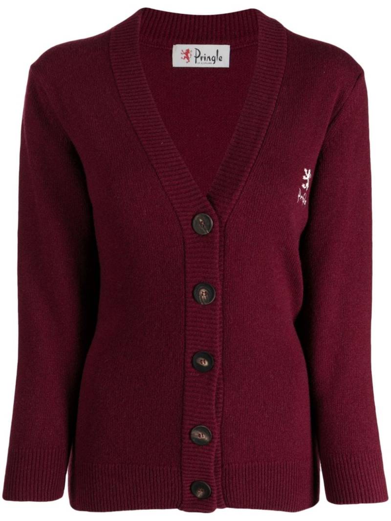 Pringle of Scotland logo intarsia-knit V-neck cardigan - Red von Pringle of Scotland