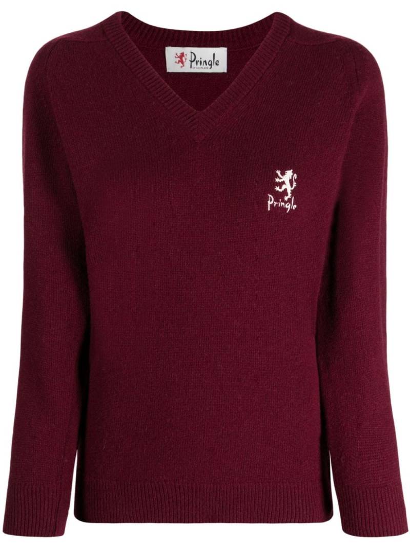 Pringle of Scotland logo intarsia-knit V-neck jumper - Red von Pringle of Scotland